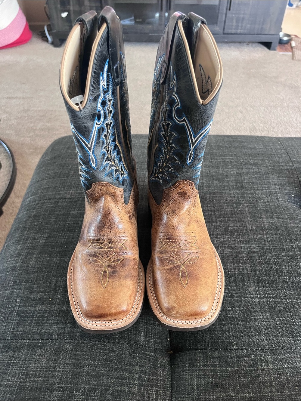 Old West Brown Leather Foot with Black Shaft Kids Western Boots